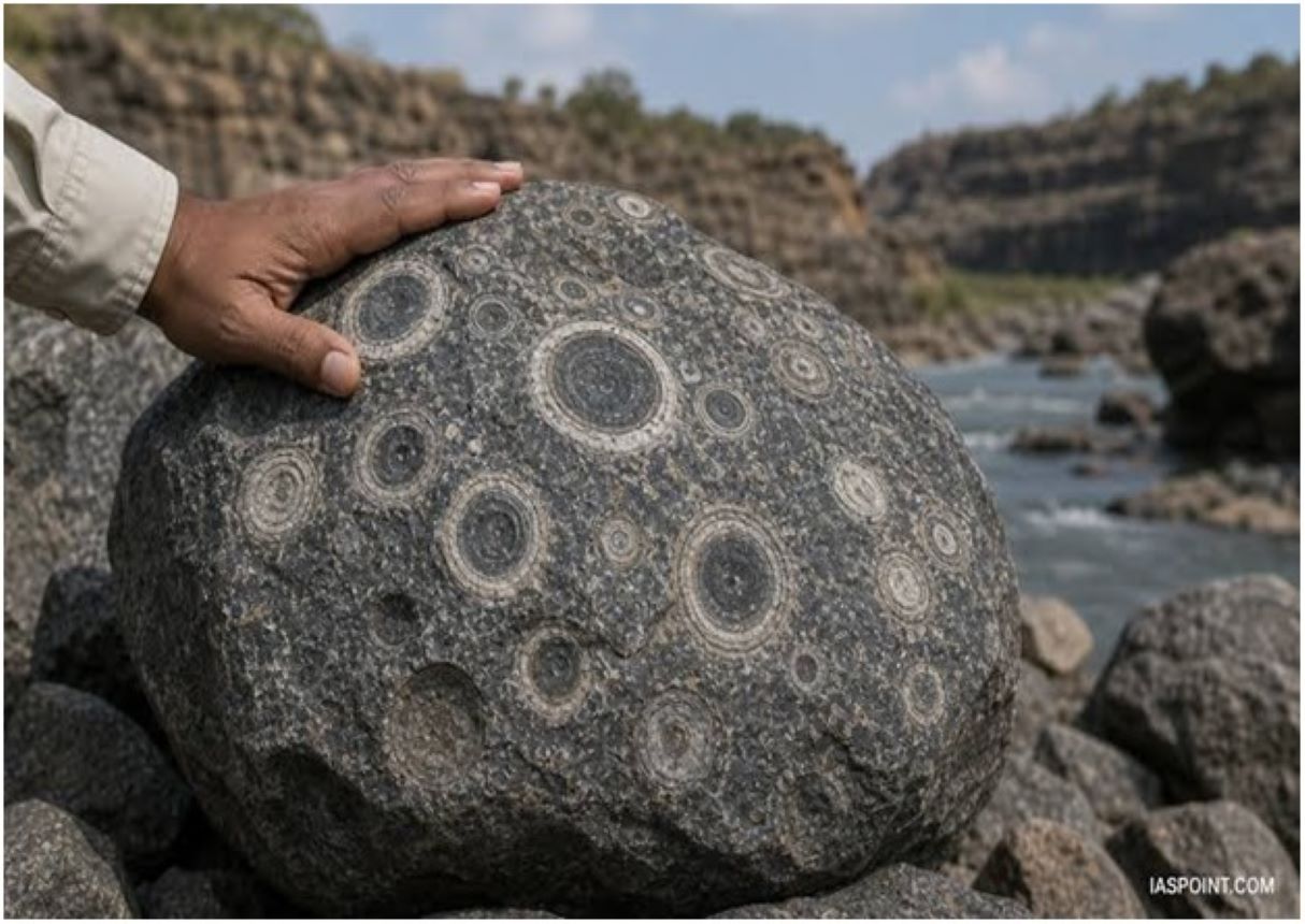 Pichhore orbicular granite, located near Kutawali village in Shivpuri district, Madhya Pradesh, has been dated to about 2.56 billion years